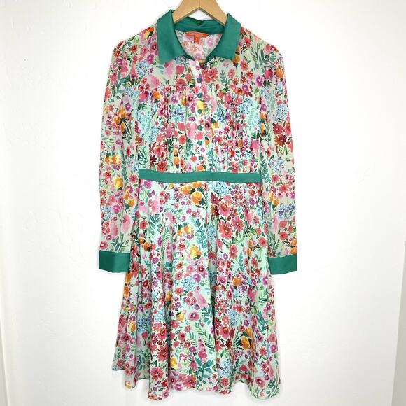 ModCloth Peter Pan Collar Fit & Flare Floral Garden Dress Womens Small Green - Picture 1 of 7